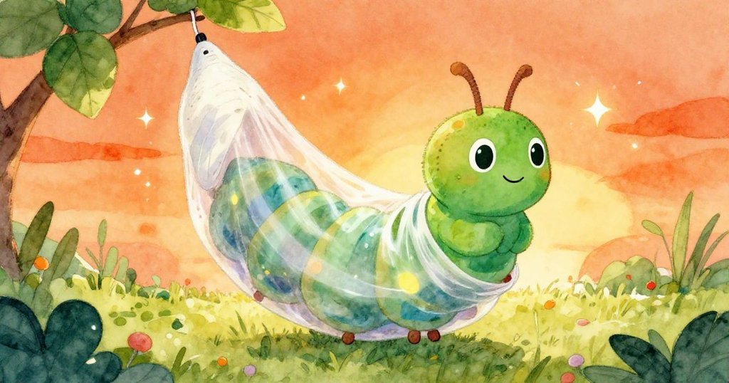 查理被包裹在閃閃發光的絲繭中，臉上流露出平靜的神情，思考著獨角獸的話語，四周瀰漫著魔法的光輝。