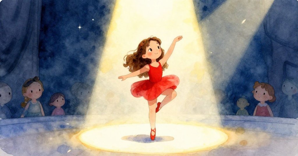 克拉自信地走進舞台的聚光燈下,周圍是一片黑暗,突顯她作為全場焦點的勇氣。