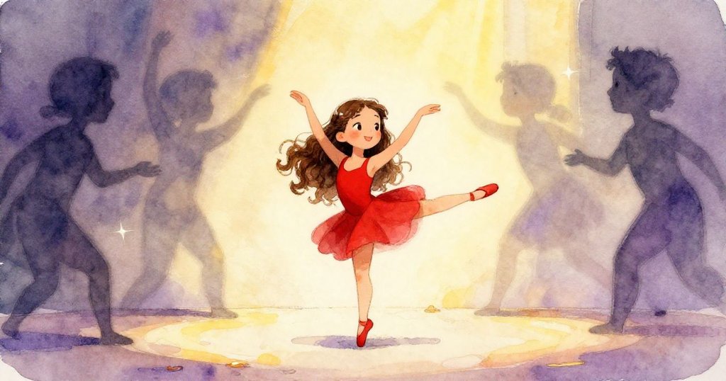 克拉優雅地在舞台上跳舞,周圍的影子隨著她的動作舞動,展現出她舞蹈的魔力和情感。