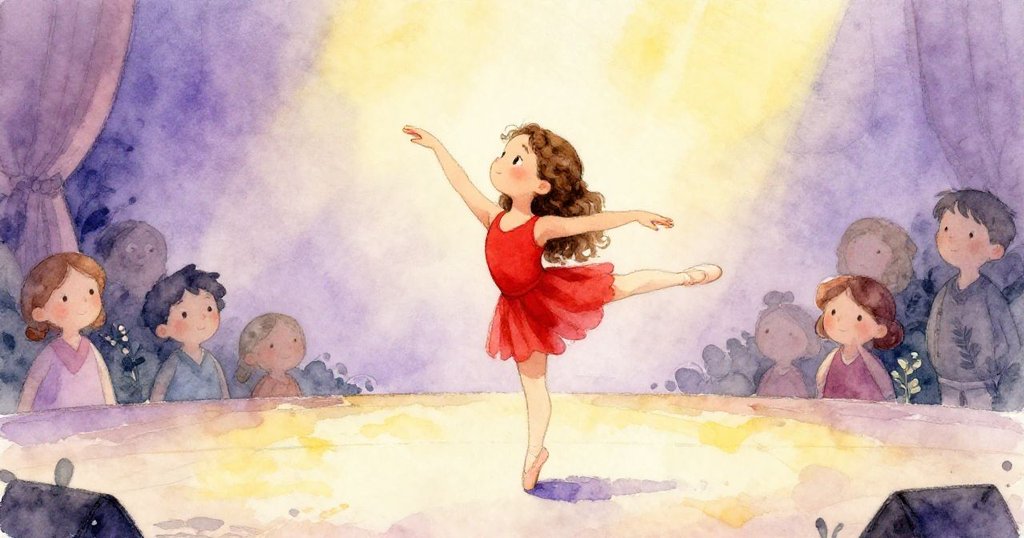 克拉在舞台上優雅地鞠躬,面帶平靜的微笑,舞台上留下了表演的餘韻,營造出一種恬靜的氛圍。