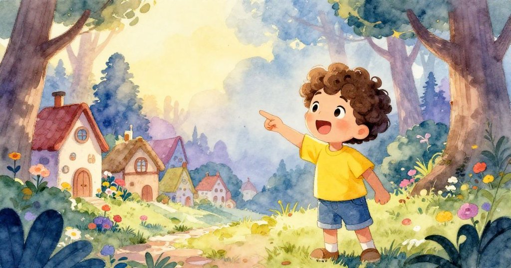 在一個奇特的小村莊,名叫利奧的小男孩充滿興奮地指著森林。