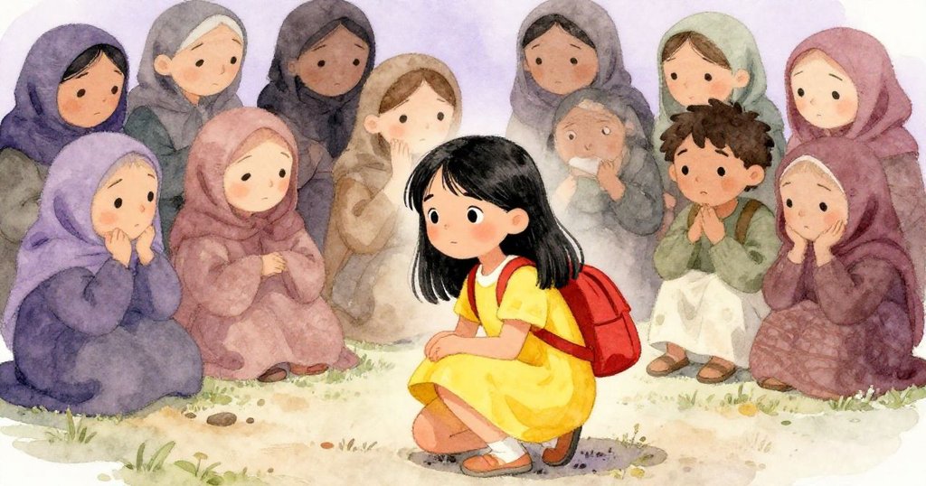 梅發現了一群疲憊的難民，他們聚在一起分享故事。