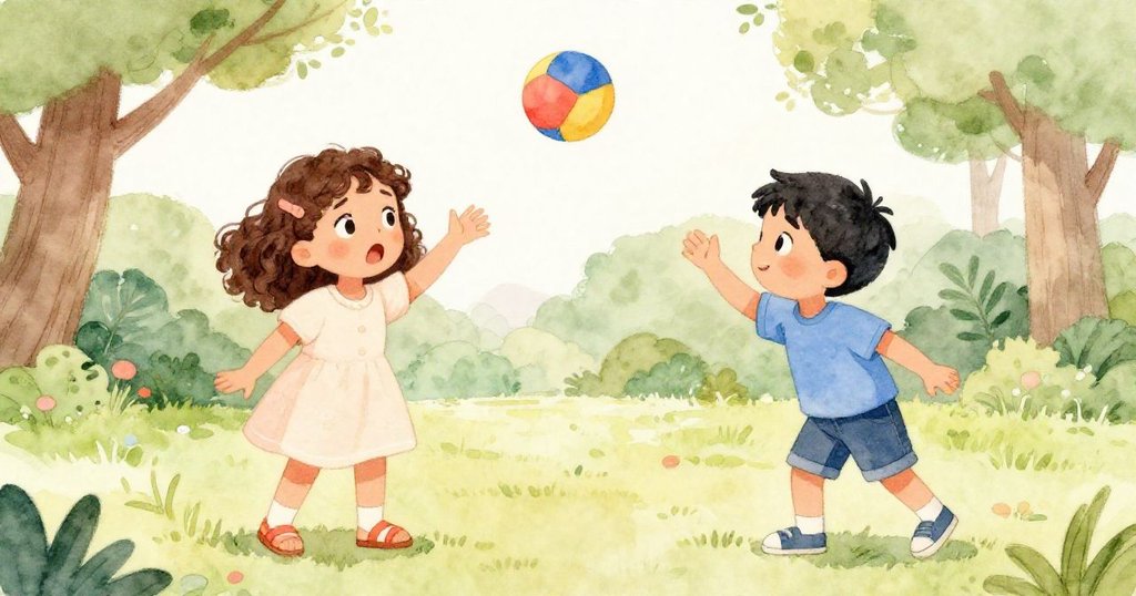 一個男孩向莉莉扔球，莉莉感到驚訝。