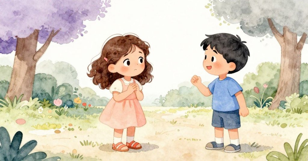 男孩微笑著問莉莉，'你想一起玩嗎？'