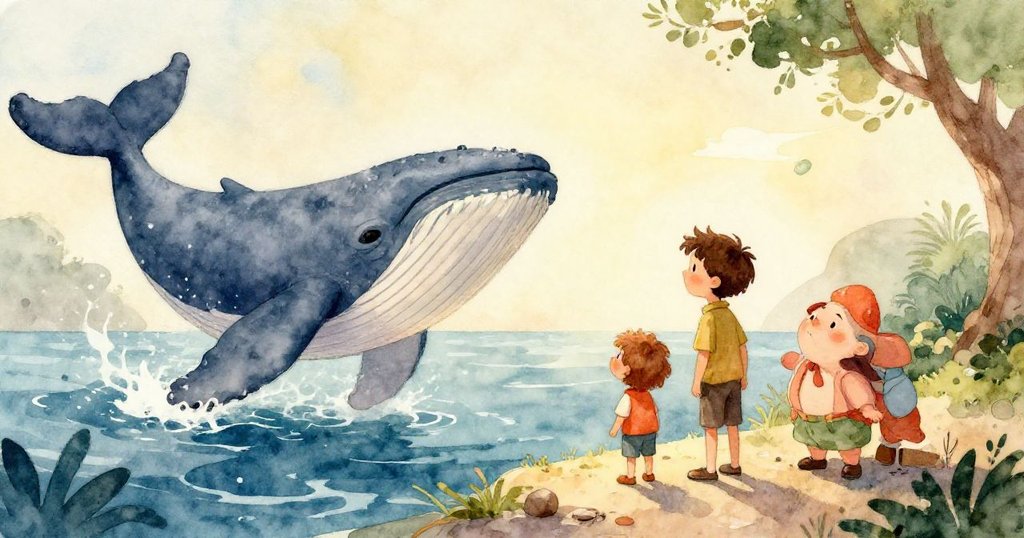 在日落的柔和光輝下，盧卡斯向海洋揮手告別，心中充滿感激。