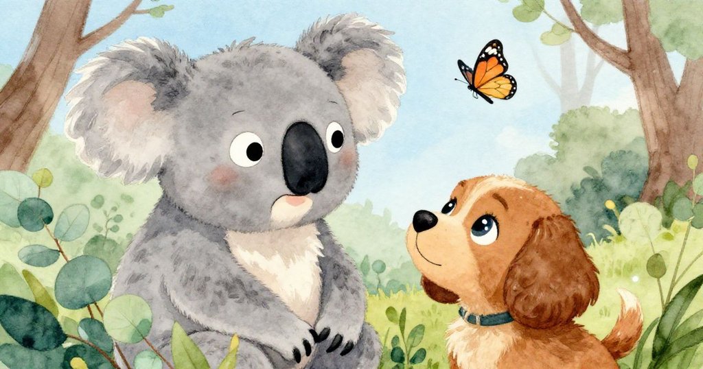 Koby微笑著,與看著他的Bella交流,背景中有一隻蝴蝶在翩翩起舞。