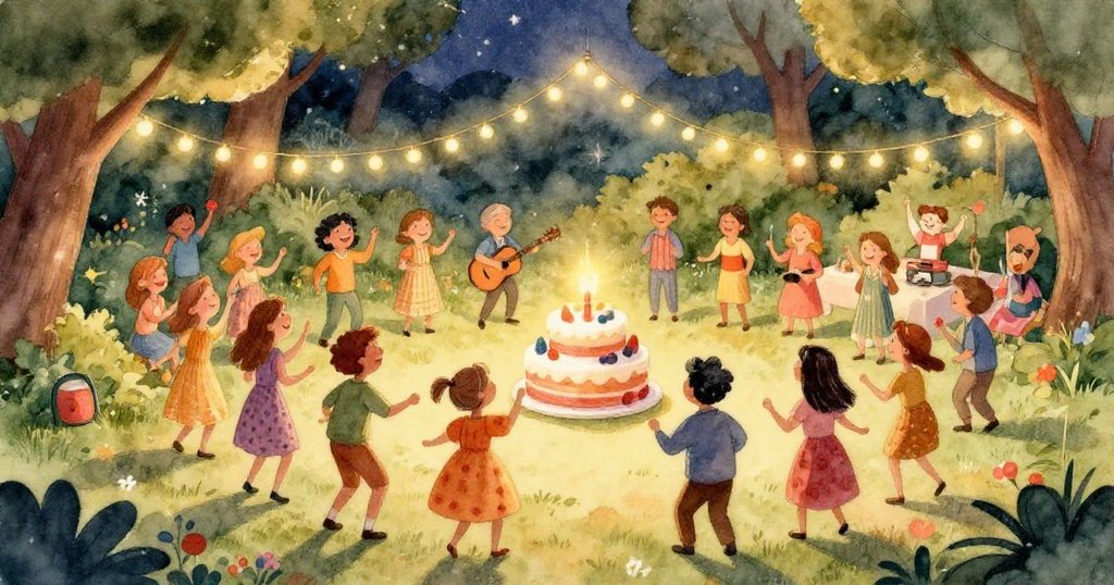 朋友們在公園的聚會結束時揮手告別，心中珍藏著這個美好的回憶。