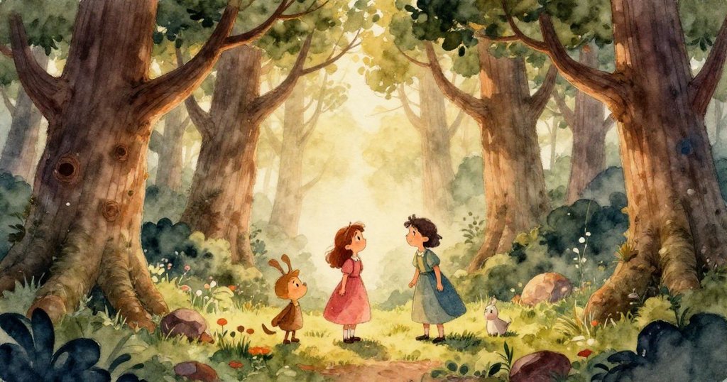 克拉拉在古老森林中的瀑布邊緣驚訝地凝視著，水面在微弱的光線下閃爍，她伸手觸摸著水流，感受瞬間的魔力。