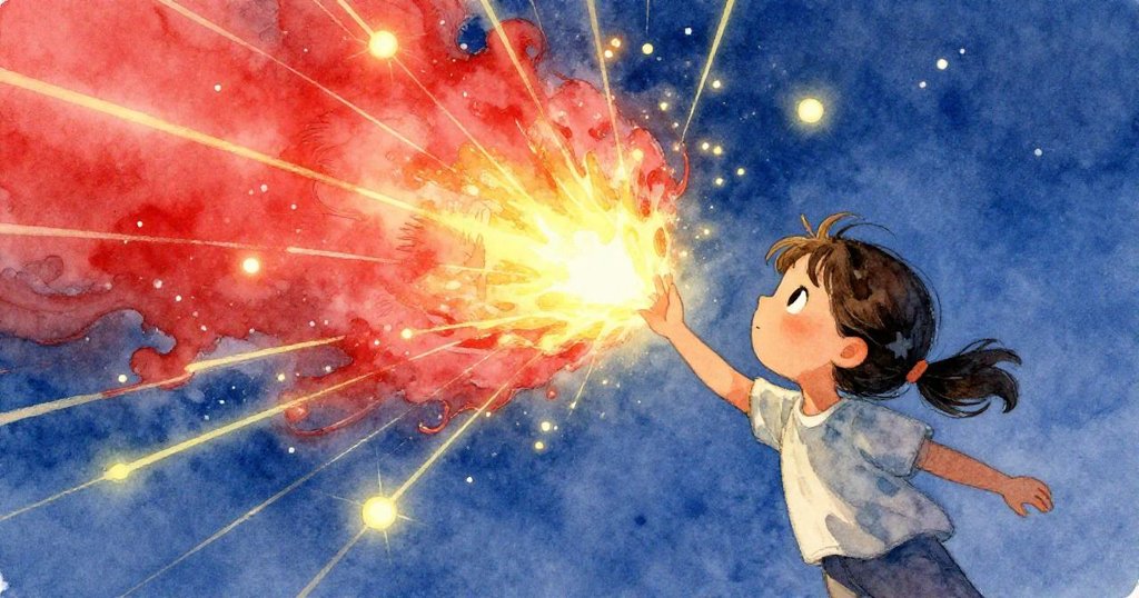 Evelyn在璀璨夜空下見證星辰舞動，用工具記錄壯觀宇宙奇景，激動神情中展露出探秘的熱情。