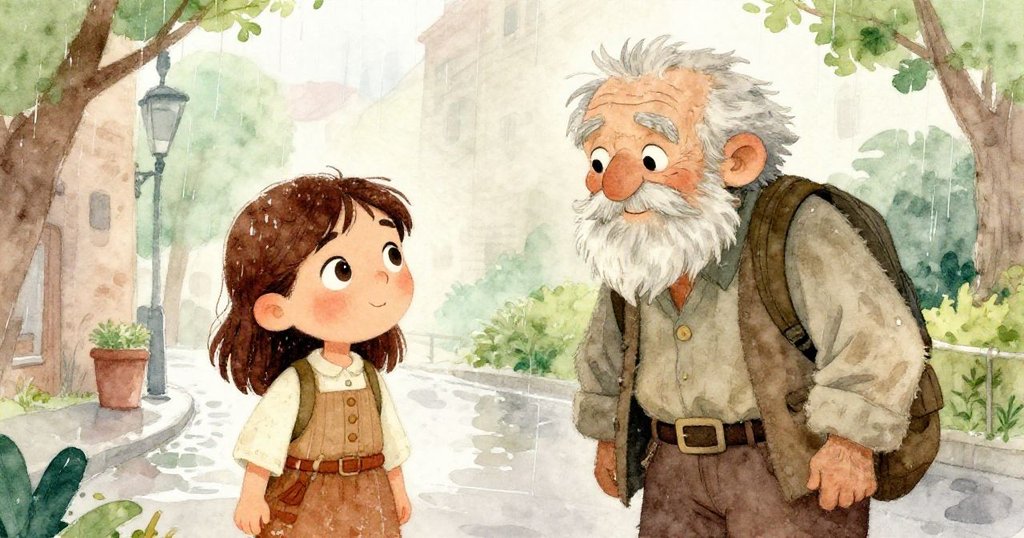 在細雨中,溫厚的旅人靠近,與 Leona 進行啟發性對話,兩人彼此傾聽且交流,展現出轉變的契機。