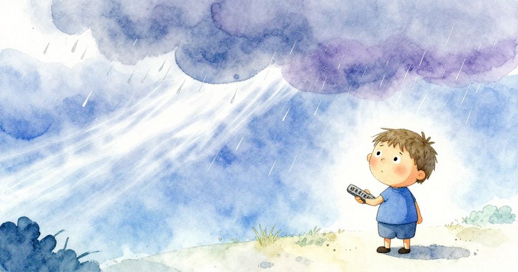 隨著風雨逐漸平息，Sam臉上從迷茫轉露希望，他站在氣氛轉暖的環境中，細膩呈現天氣變化。