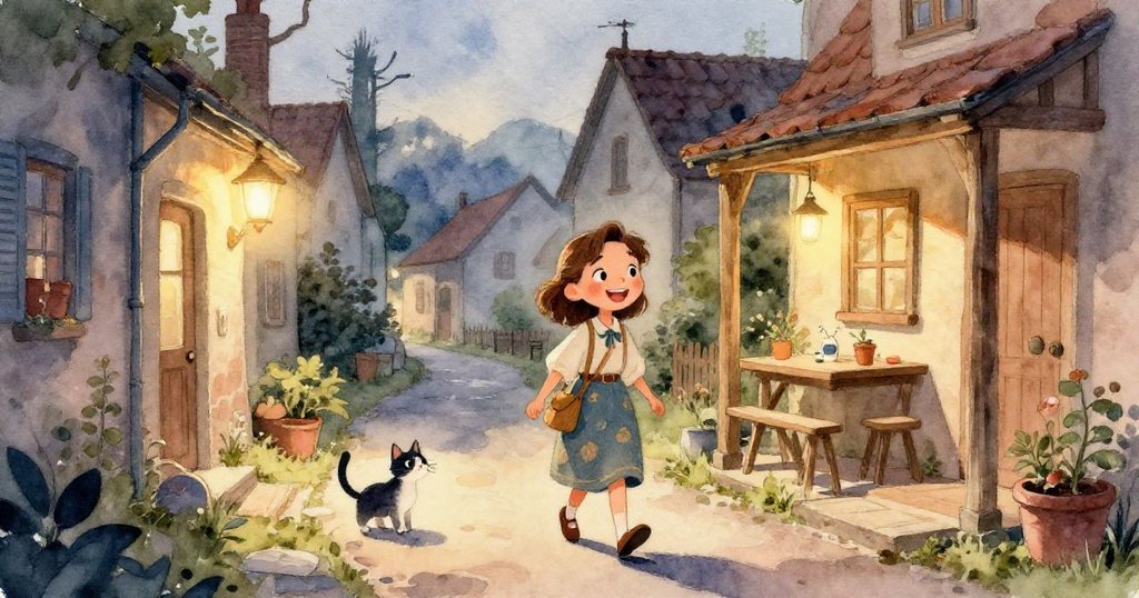 瑪麗亞的手輕輕撫摸著在門廊旁安靜喵叫的貓咪,特寫畫面展現溫柔細膩的互動與暖意。