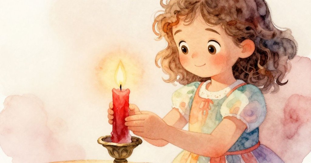 安娜專注地將鮮紅蠟燭放入精美燭臺,溫暖燭光閃爍,展現神奇與細膩溫情的互動。