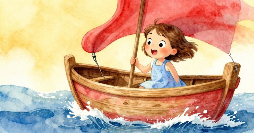 風起雲湧之刻，小船忽然開口歌唱古老魔法，莉拉臉上驚喜又驚訝，沙灘與浪花隨風律動。