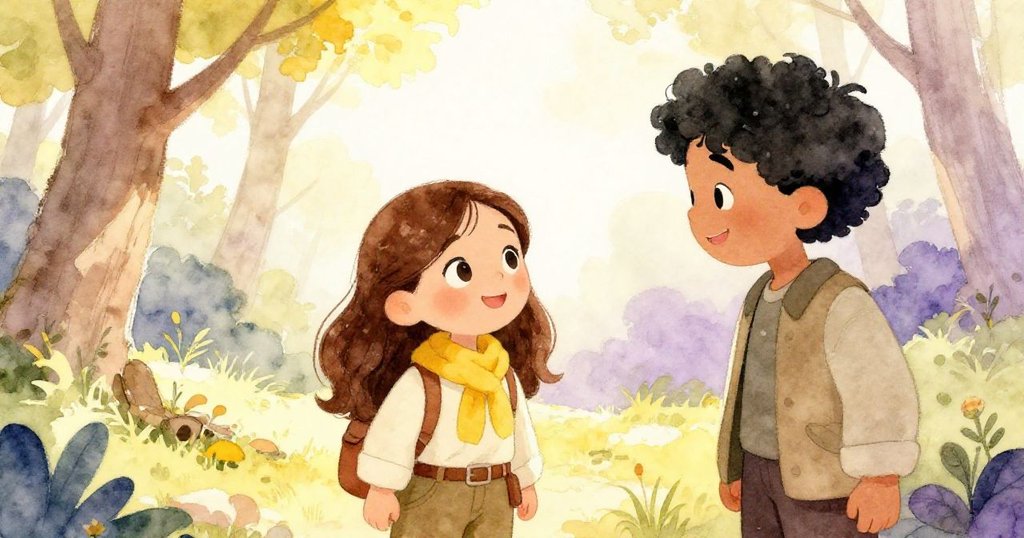 風暴過後，瑪麗亞與快樂嚮導在陽光森林空地相遇，共享傳說故事，彼此展露喜悅與溫暖情誼。