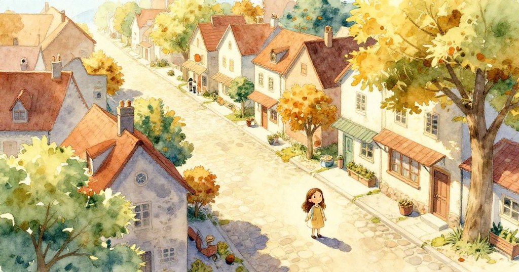 Celeste從金色陽光照耀的小鎮出發,街道上散發麵包香,滿懷期待地探索古老石路,展示開啟新旅程。