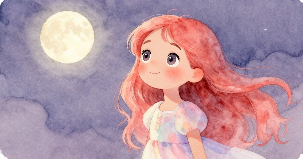 莉莉面部特寫充滿驚喜與好奇，在柔和月光下展現夢幻神秘的情感。