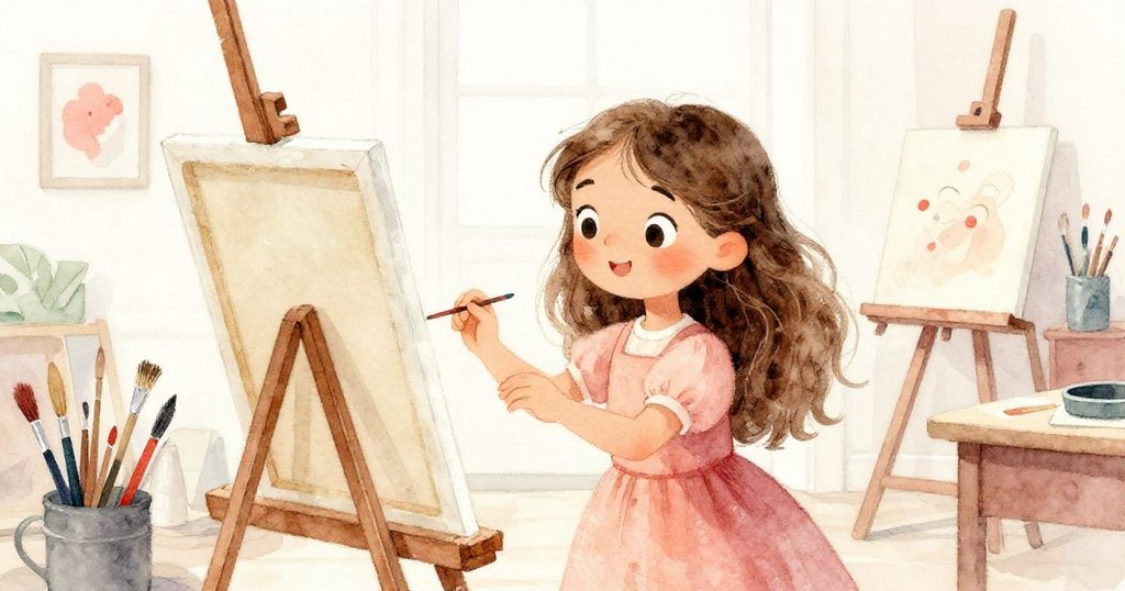 莉拉在充滿創意氛圍的工作室內，專注研讀散落線索，周圍點綴著色彩斑斕的畫作與工具，充滿創造熱情。