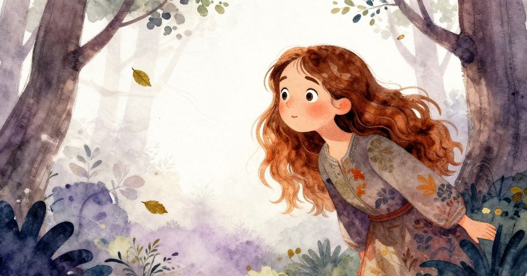 Elisa專注聆聽樹葉與微風低語，輕風拂面間展現自然溫柔對話，森林情境充滿詩意與溫馨。