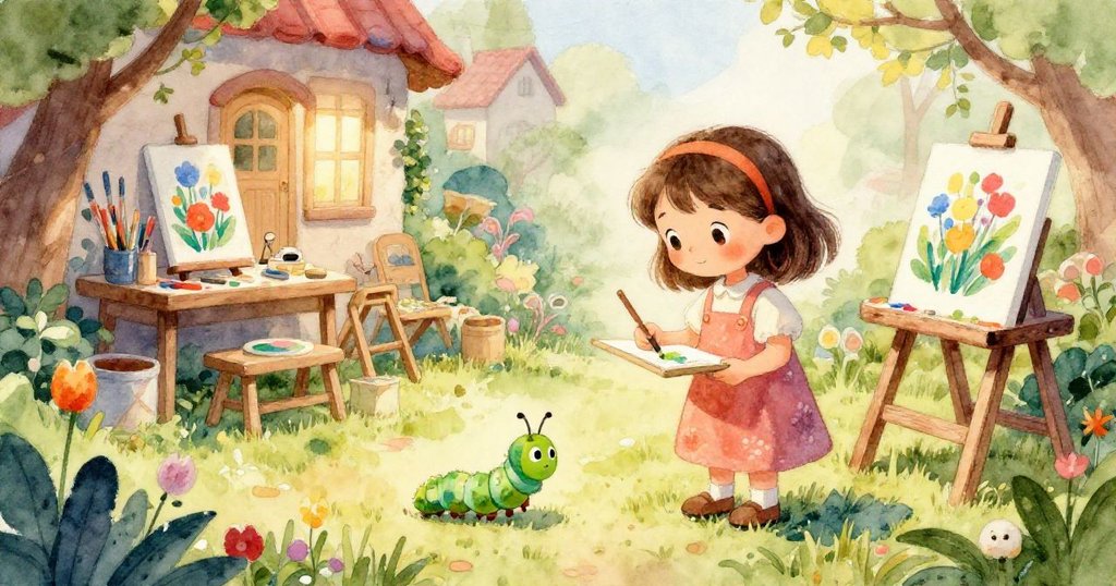 莉拉專注地在工作室裡調色創作，細緻展示了她活潑的雙手與多彩的顏料，畫面充滿創意與溫暖。