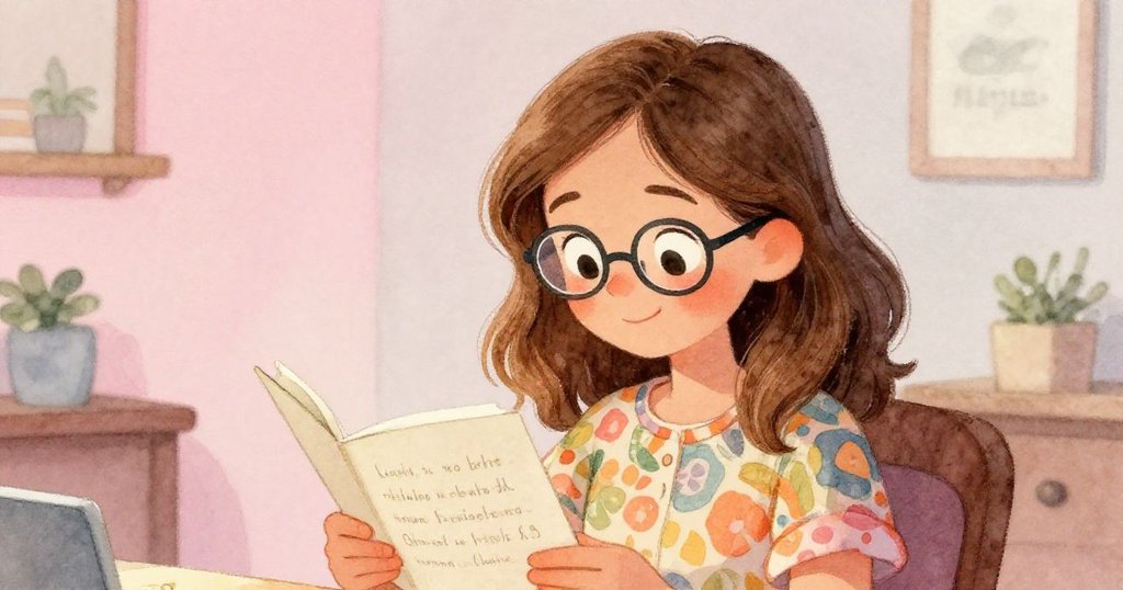 薩曼莎在工作室內近鏡閱讀導師的信件，眼神充滿感動與激動，細節展示溫馨創意氛圍。