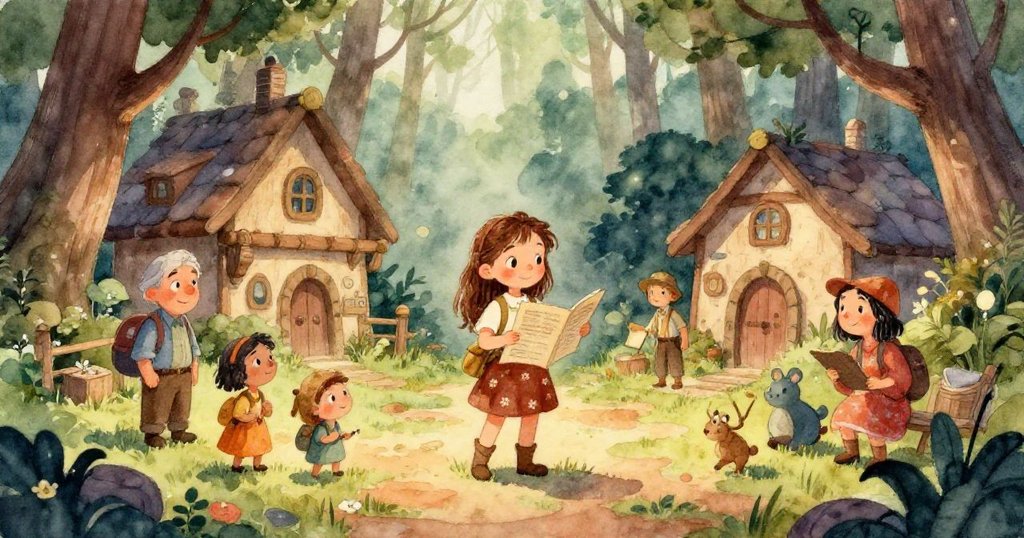 Luna在隱秘溪流邊俯視水中倒影，驚奇表情映出古老符號，環境充滿神秘柔和光影。