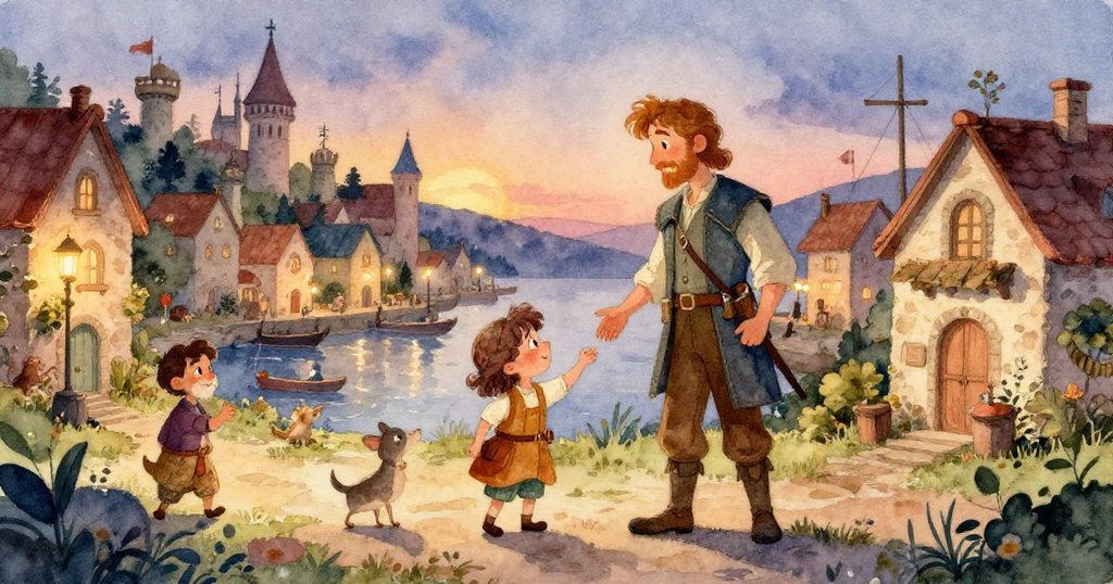 Elias的腳步在古老石板路上前行，秋葉隨風而落，月光灑下歷史的韻味，展現堅定步伐。