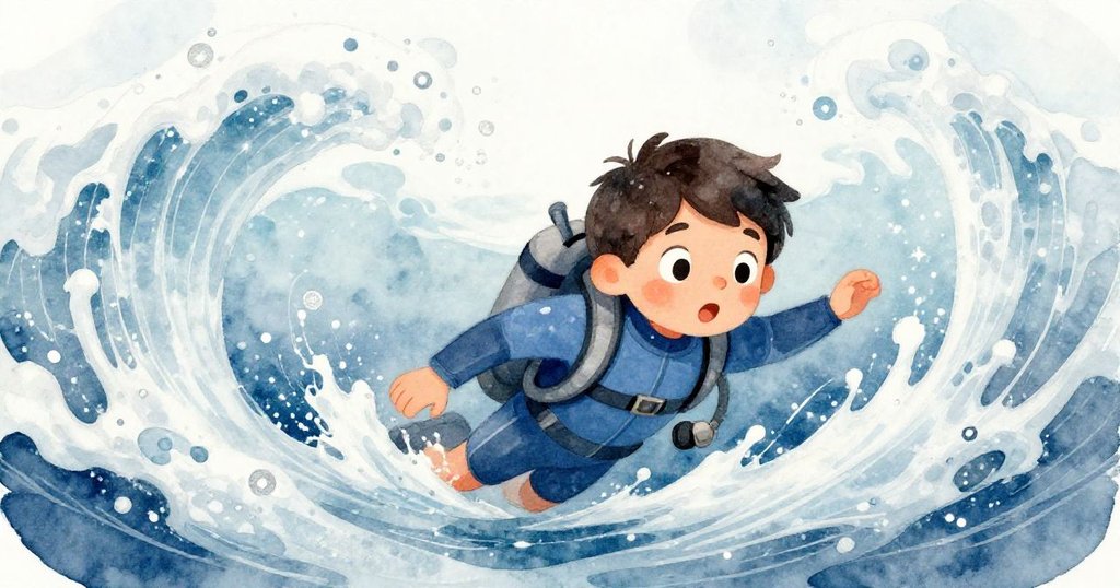 突如其來的水流使馬庫斯面臨挑戰,他奮力調整身姿,眼神中流露既驚訝又堅定的情緒,水光閃爍。