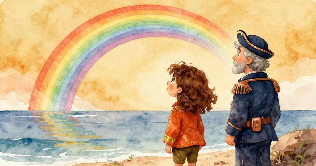 風暴過後,愛麗絲與船長站在船上遠望天邊彩虹,海面平靜,預示著全新冒險與希望的開始