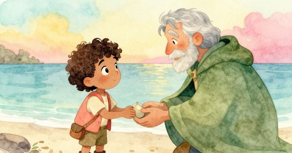 賽巴斯蒂安在靜謐潟湖旁接過叔叔溫柔遺贈的家族信物，臉上流露感激與新生希望