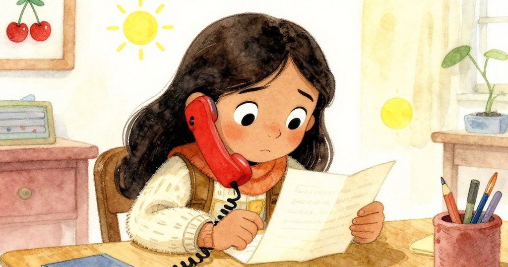 Maria在書桌前仔細閱讀神秘筆記,嘴角露出堅毅神情,手機顯示朋友來電,環境溫馨充滿鼓舞。