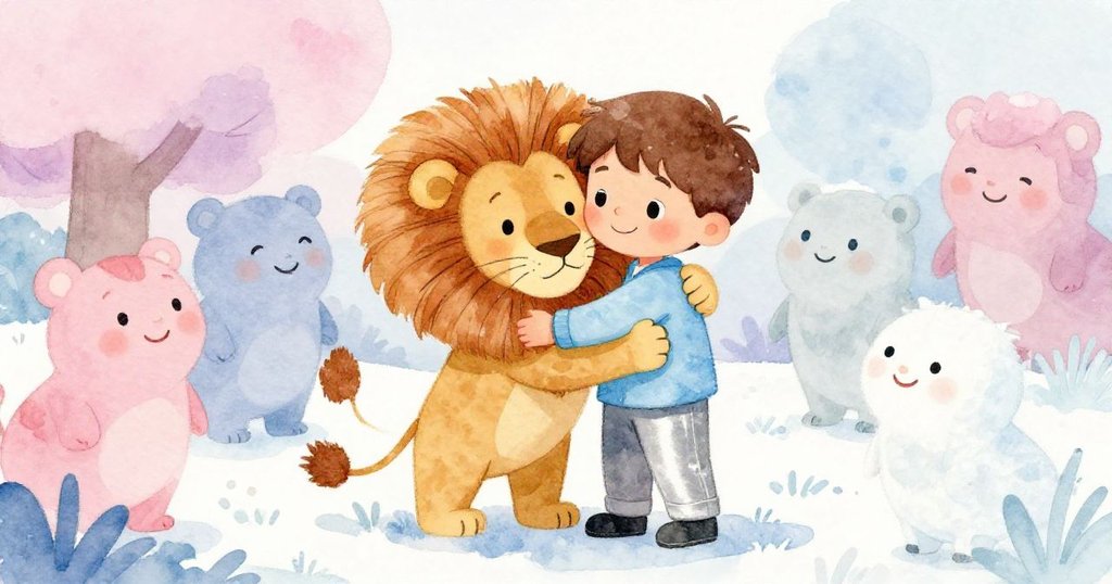 班溫情擁抱變身獅子的勇士，周圍友伴微笑陪伴，最終畫面傳達團結奇蹟及和解之美。