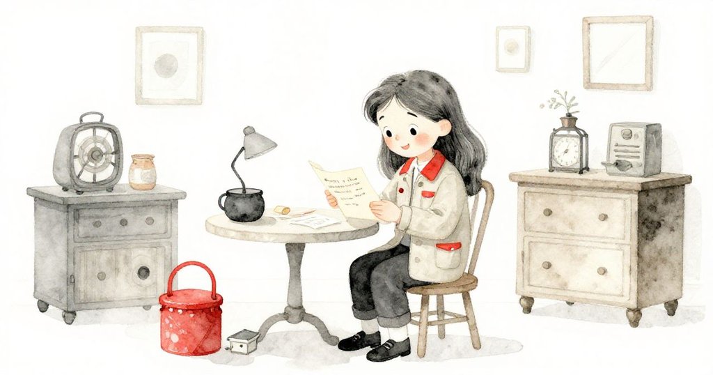 安娜在鄰居溫馨老屋中閱讀信件，室內傳統陳設與懷舊物品營造溫暖氛圍，神情專注投入回憶。