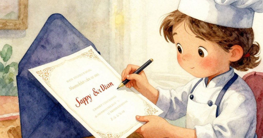 薩曼莎在溫馨的書房中仔細拆開精美邀請函，手法細膩表現出夢想啟航與內心滿懷期待。