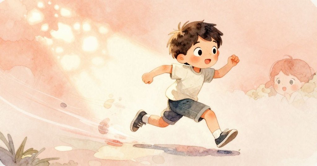 Alex邁著堅定步伐前行，動態光跡映襯轉變心態，充滿朝氣與蛻變的力量。