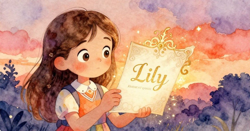 莉莉在柔和光影中仔細查看充滿精緻圖紋與神秘氣息的信封，臉上流露出無限期待與冒險熱情。