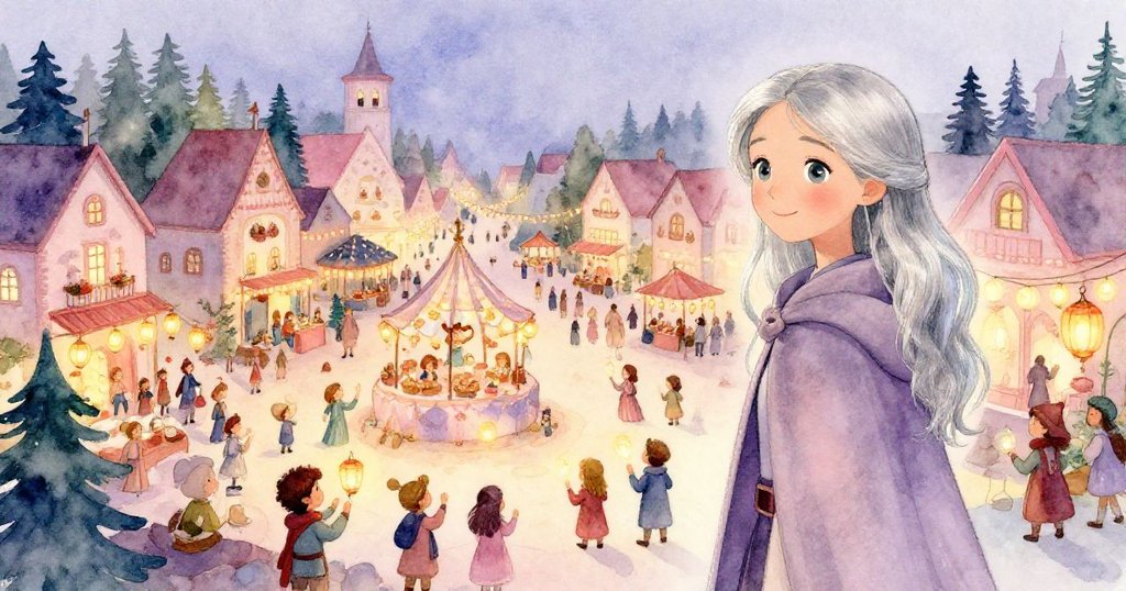 整個村莊熱鬧慶典中，瑪麗娜站在其中感受滿足，眾人齊聚呈現出細膩團結共融的動人景象。