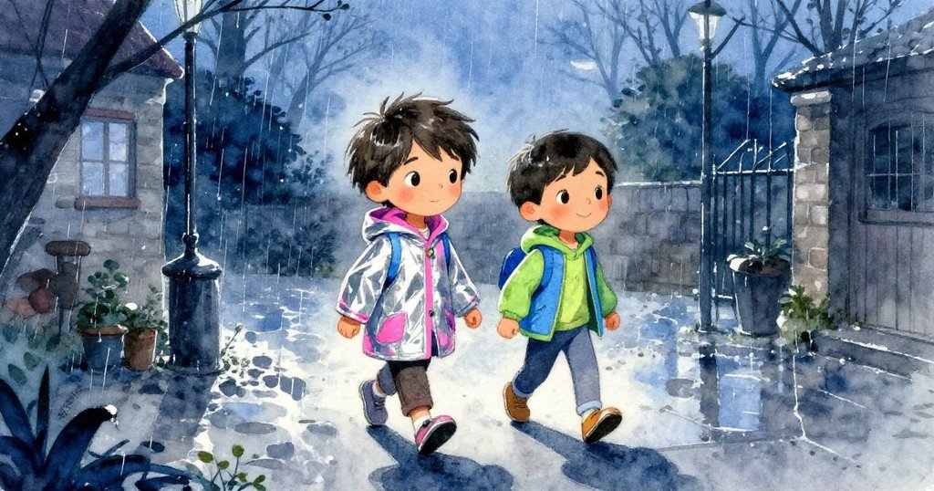 Jonathan 與摯友在暮光中攜手前行，走出雨過天晴的庭院，溫柔燈光映襯出悠長回憶，故事仍在繼續。