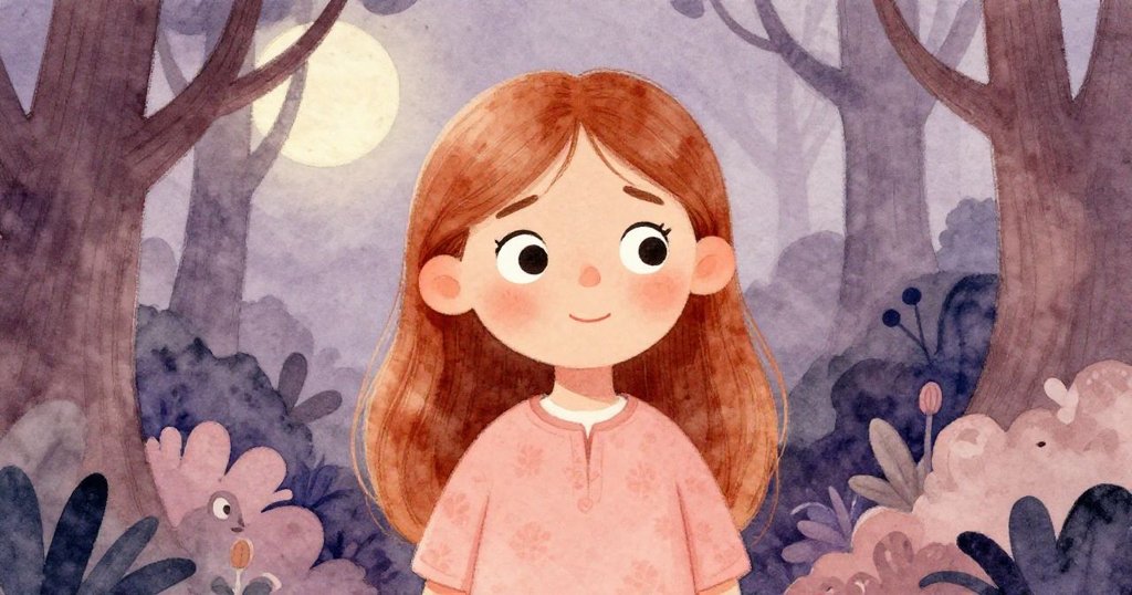 Eleanor站於幽暗樹林邊，臉上顯露掙扎與勇氣，她正面對內心的矛盾與挑戰。