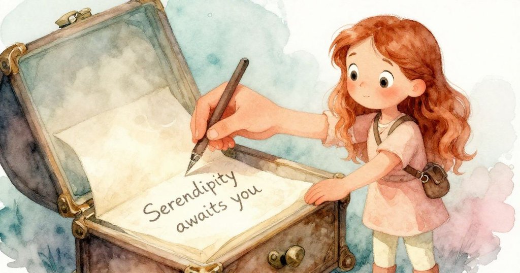 Mia 小心翼翼翻開祖母舊書，露出刻有神秘訊息的信件，她的手指輕觸書頁，溫柔而懷舊。