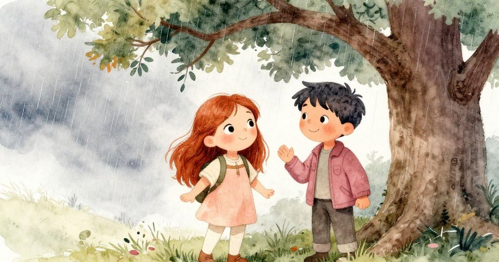 Mia 與Liam在風雨交加的十字路口於橡樹下互相靠攏，驚險中流露溫暖微笑，迎接意外驚喜。