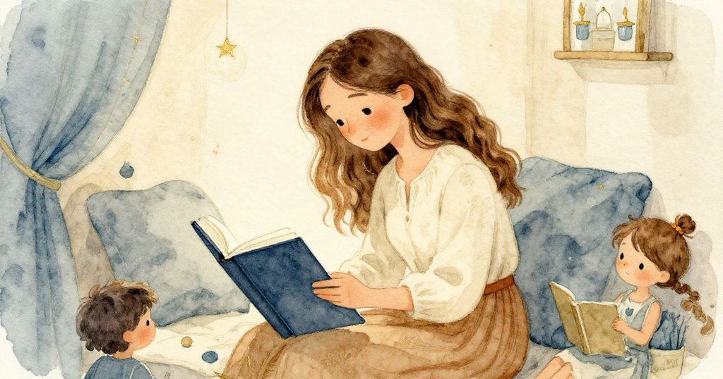 安娜在溫暖的書房中放鬆休息,靜靜反思今天冒險收穫,溫柔燈光和開放的筆記本襯托出她滿足與寧靜的神情。