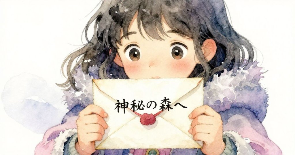 旅人手持神秘信件，在村屋前仔細觀看信封上刻著的文字，展現出好奇和期待的情緒。