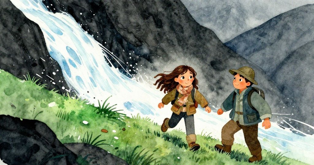 Clara與Samuel面對突如其來的雪崩, 地面震顫, 她們一邊驚異一邊謹慎快速移動, 深黑與酸綠交織出自然威力