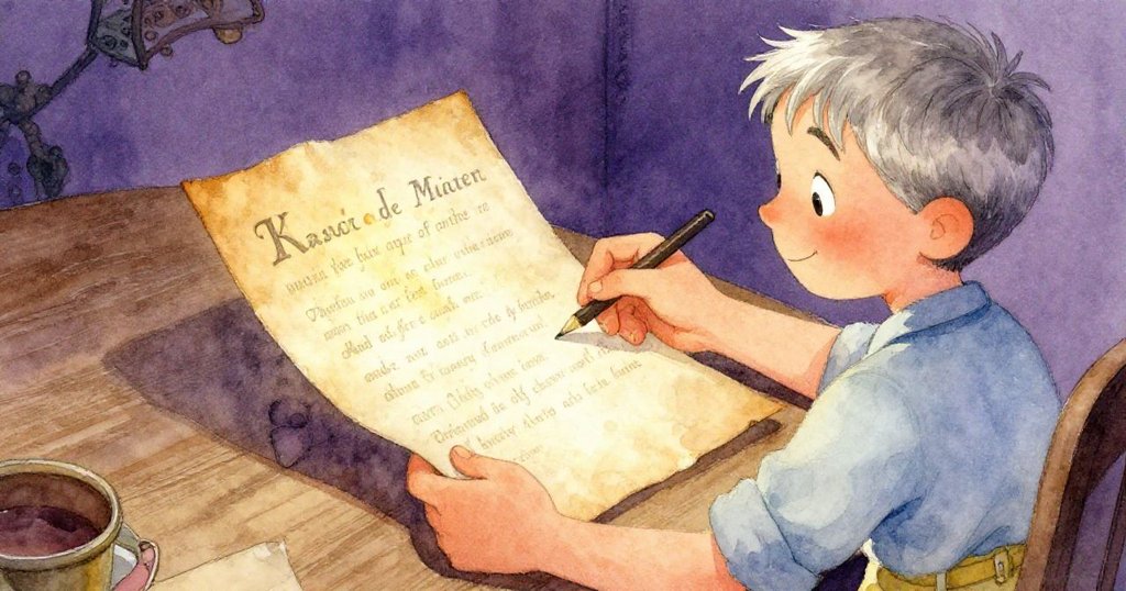 馬丁教授專心檢視一封舊信,信紙上褪色文字流露歷史秘密,手勢細膩溫柔,充滿懷舊情懷。