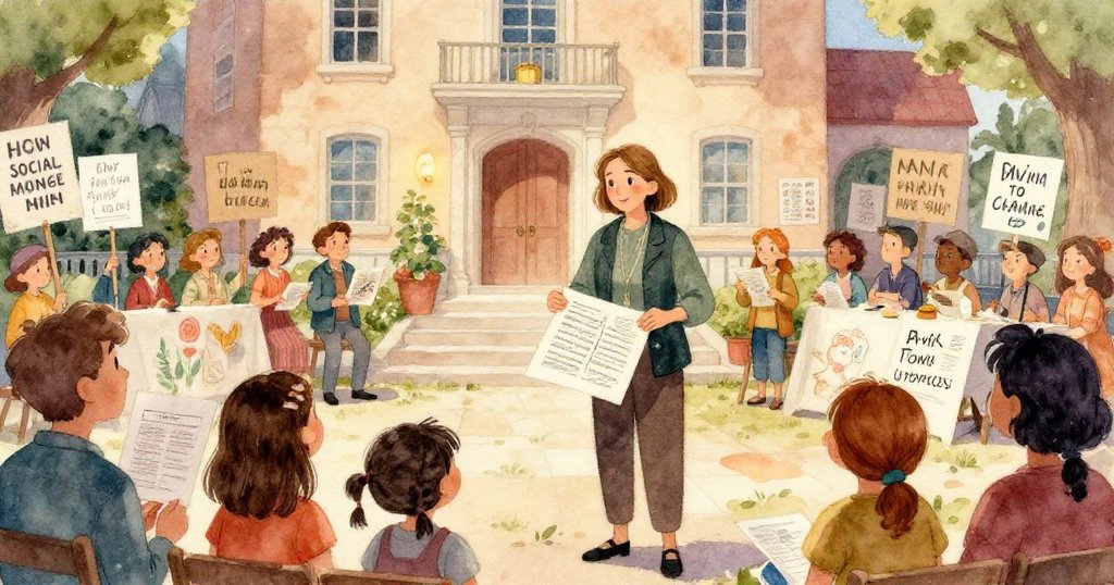 瑪麗娜伸手輕觸一張充滿歷史感的舊文件,溫暖光線襯托希望與改變的象徵。