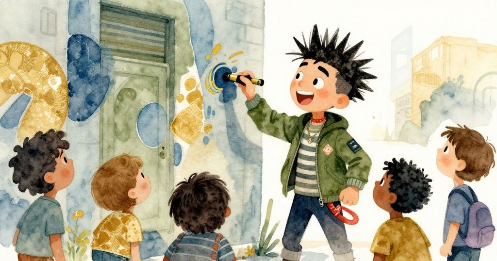 大膽麥克斯於牆面創作噴繪藝術,群眾熱切圍觀,展現關鍵瞬間的決斷與希望。