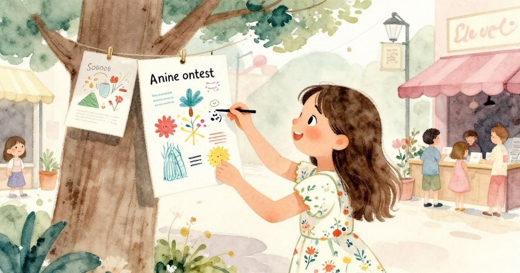 艾瑪在樹上發現鮮豔海報，上面寫著比賽訊息，她好奇觸摸探索，情節向發展邁進。