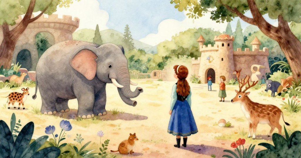 安娜仔細查看手中地圖與筆記，記錄動物園奇遇，顯示專注與好奇。