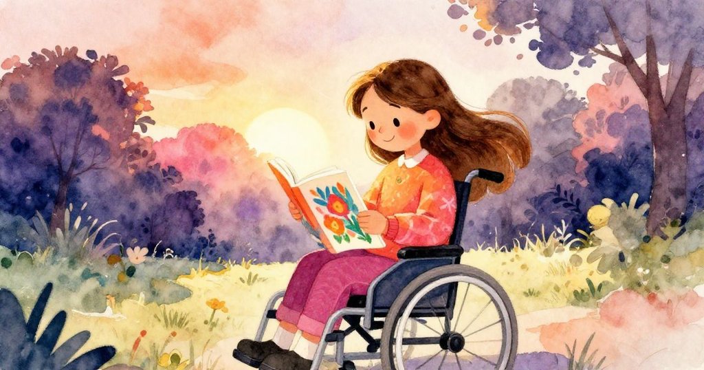 安娜在微風吹拂中輕握明亮海報，神情專注且充滿期待，背景公園綠意盎然，傳遞出溫暖邀請。